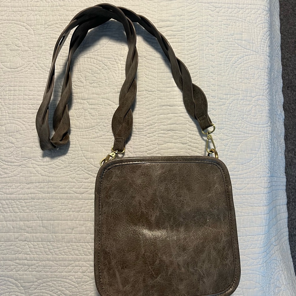 Anthropologie Grey Leather Crossbody Bag